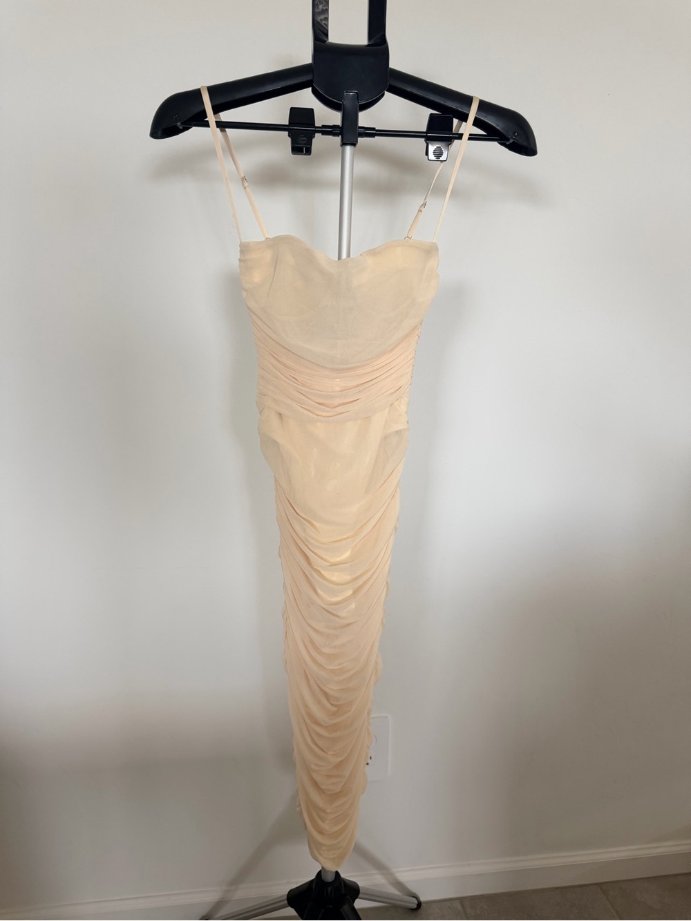 Oh Polly Cream Ruched Midi Dress